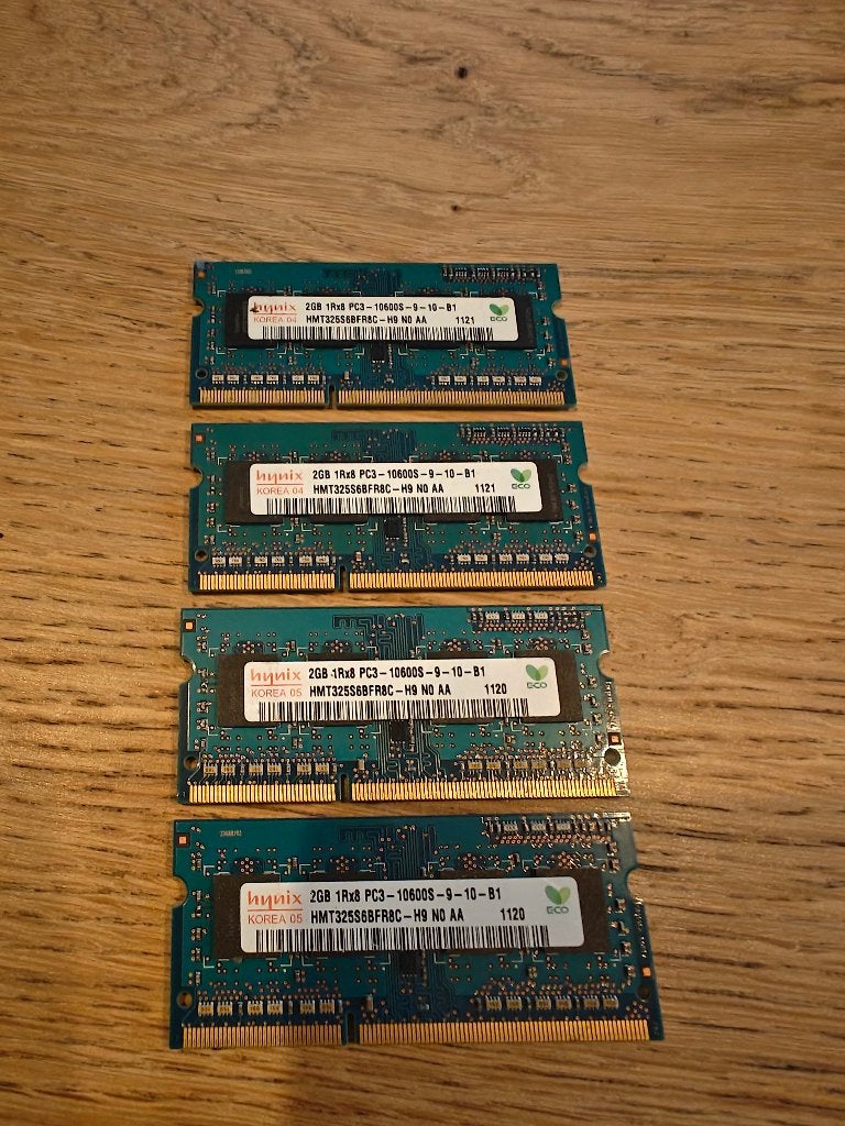 Hynix 4x 2GB DDR3 SODIMM PC3-10600S laptop geheugen 8GB, Computers en Software, RAM geheugen, Ophalen of Verzenden, Gebruikt, DDR3
