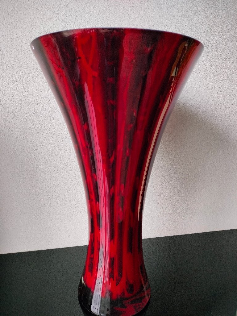 Murano Style Vaas Groot Rood Zwart 1990, Ophalen of Verzenden