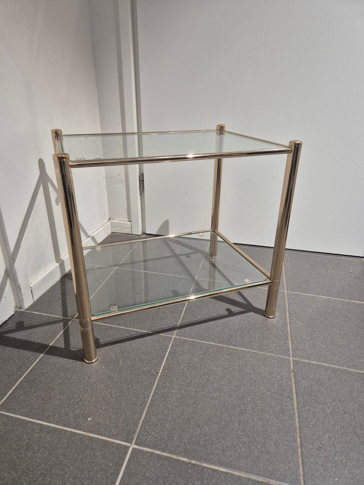 Vintage hollywood Regency bijzettafel, Minder dan 55 cm, Glas, Onbekend, Onbekend