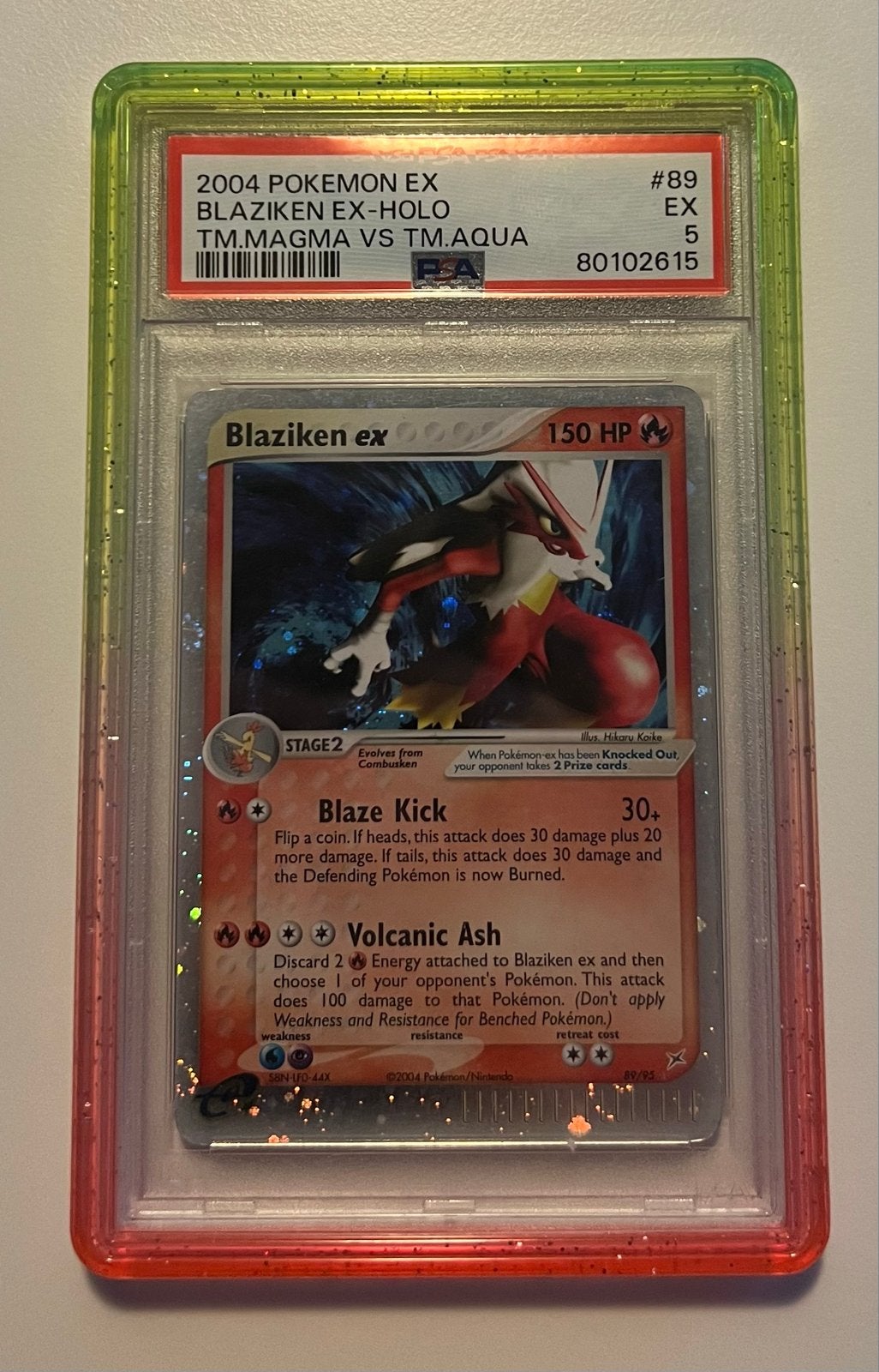 Blaziken EX 89/95 - Met Guard - Tm Magma vs Tm Aqua - PSA 5, Ophalen of Verzenden, Gebruikt, Losse kaart, Foil