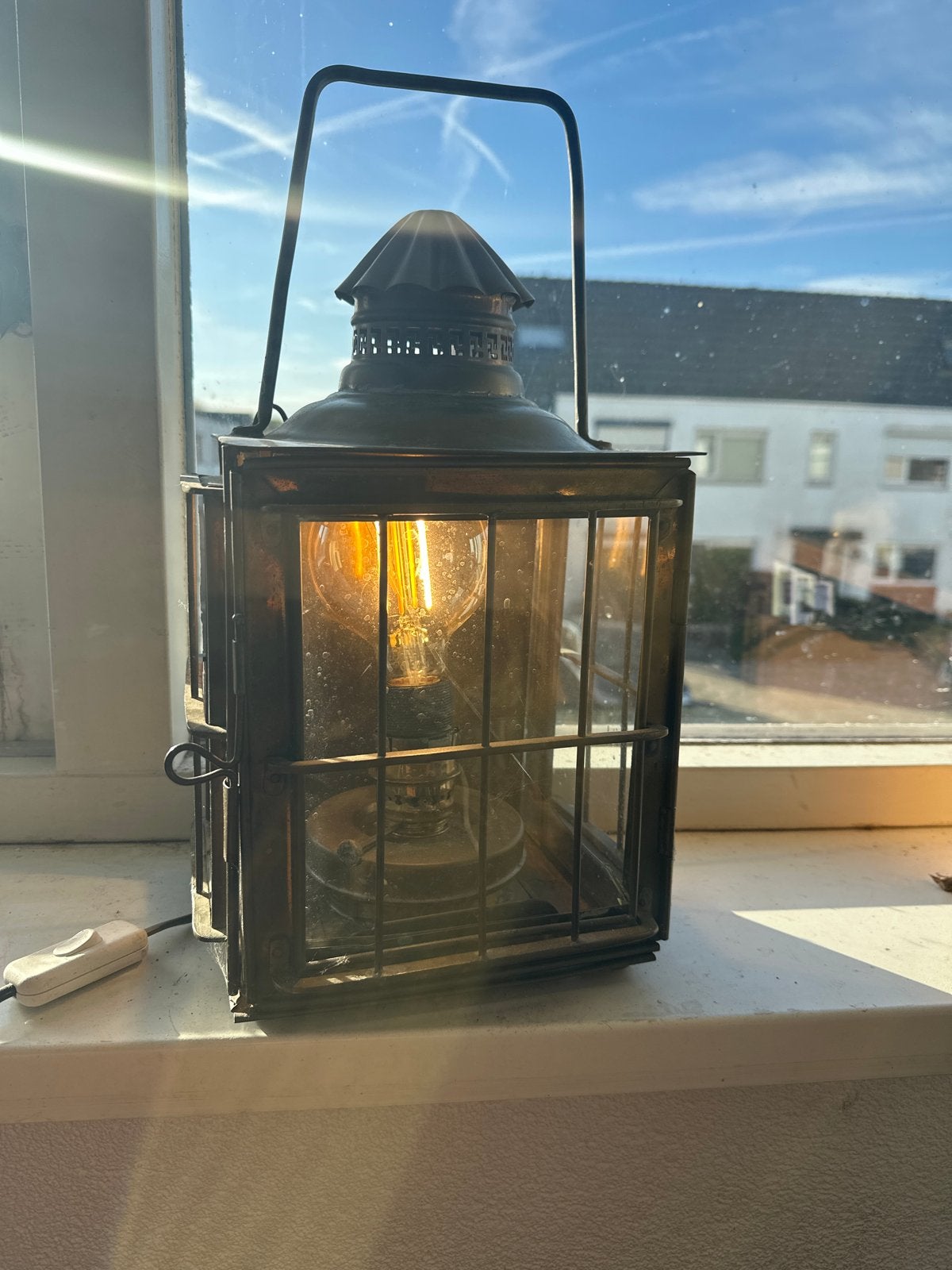 Antieke spoorweglantaarn, omgebouwd tot elektrische lamp, Ophalen of Verzenden