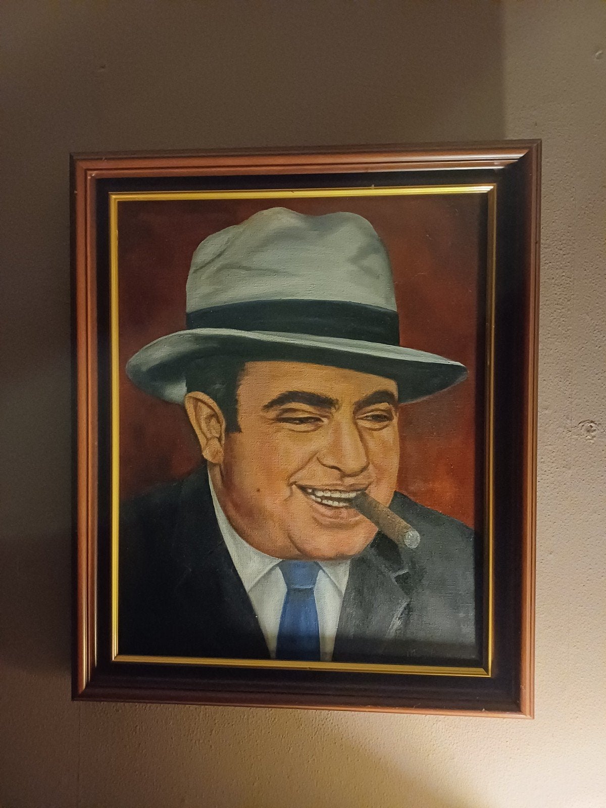 Olieverfschilderij Al Capone - Gesigneerd en Ingelijst, Ophalen of Verzenden