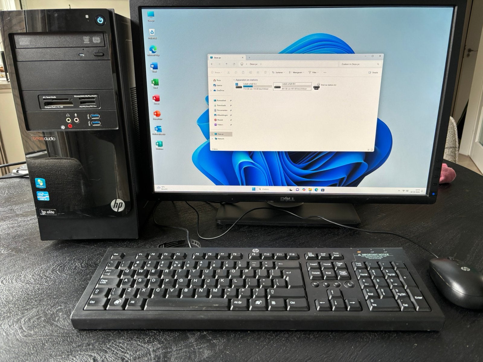 HP Elite 7500 Desktop PC met Dell 24” Monitor en Accessoires, Ophalen, Gebruikt, 2 tot 3 Ghz, Met monitor