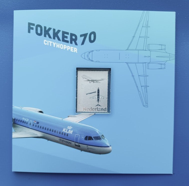 Postzegel met zilver – Nederlandse vliegtuigen: Fokker 70, Verzenden, Na 1940, Postfris