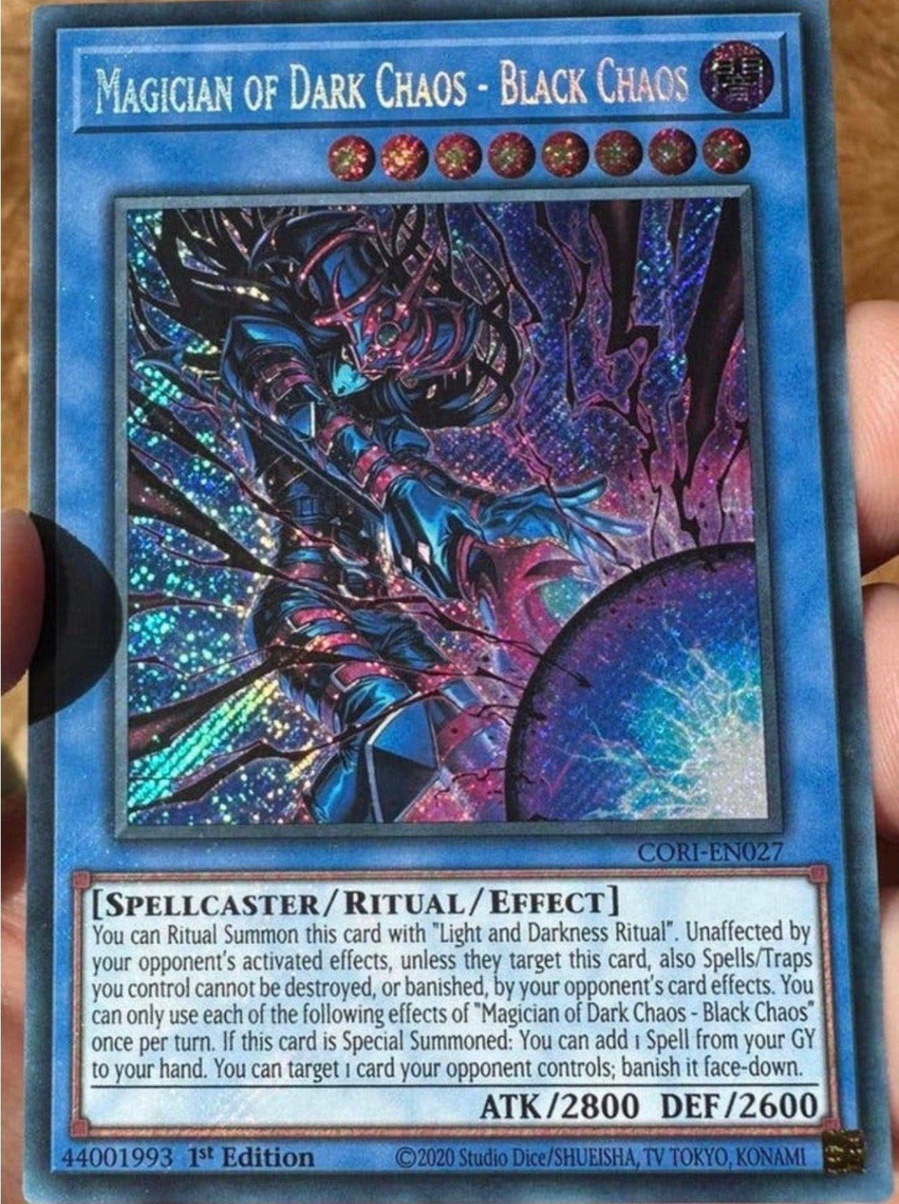Yu-Gi-Oh! Magician of Dark Chaos - Black Chaos CORI 1st Mint, Ophalen of Verzenden, Zo goed als nieuw, Losse kaart, Foil