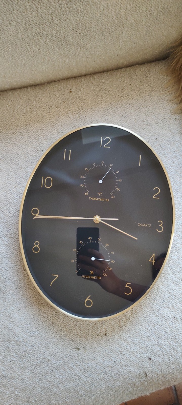 Klok  - Goud/Zwart, Met thermometer, Analoog, Ophalen of Verzenden, Modern