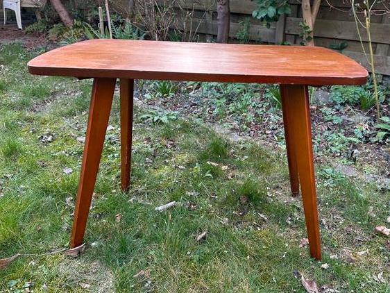 vintage teakhouten bijzettafel Mid-Century jaren 60/70, Gebruikt, Vintage, 75 cm of meer, Rechthoekig