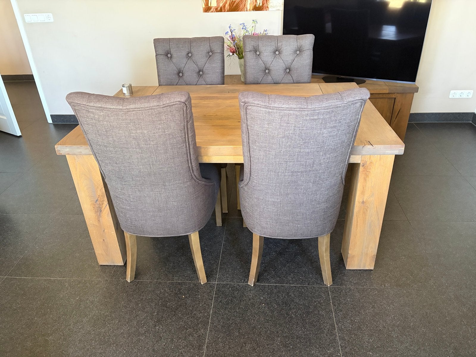Complete eikenhouten meubelset: eettafel, salontafel, tv-meu, Huis en Inrichting, Ophalen