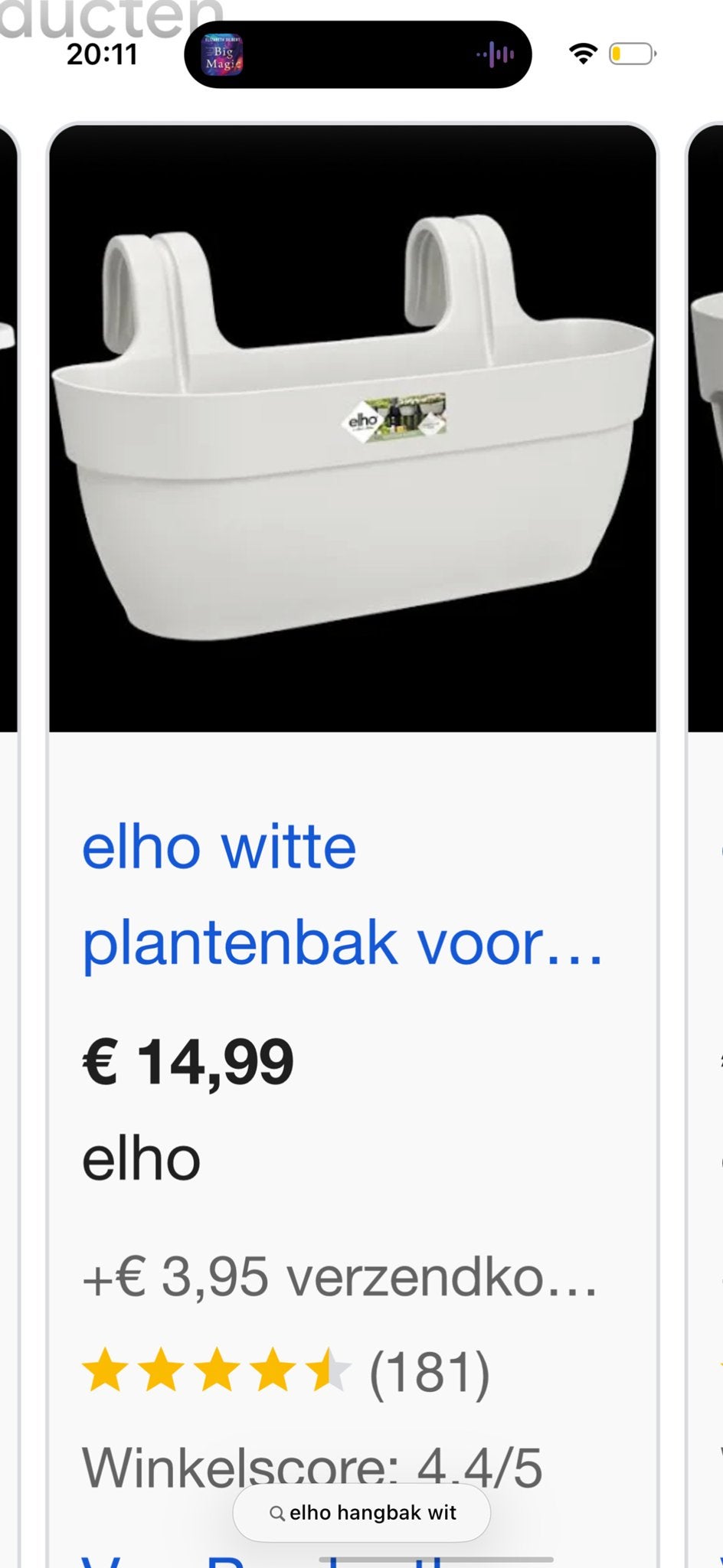 2x Elho Hangbak Wit - Ideaal voor Balkon en Tuin, Ophalen, Kunststof, Minder dan 30 cm, Balkon