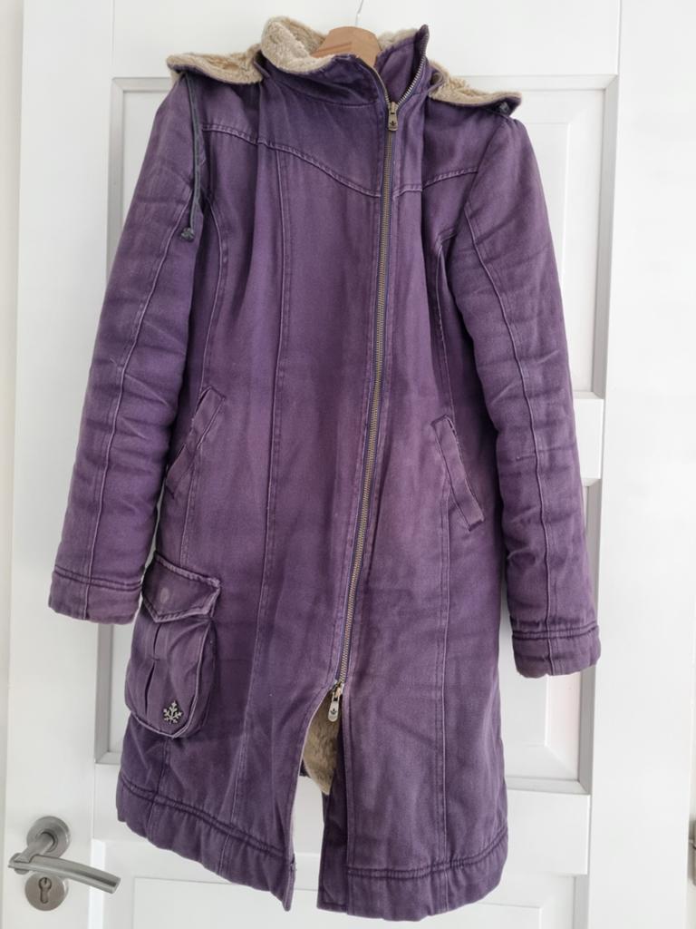 Hemp Hoodlamb paarse zeer warme lange winterjas maat 34 / 36, Paars, Ophalen of Verzenden, Maat 34 (XS) of kleiner, Gedragen