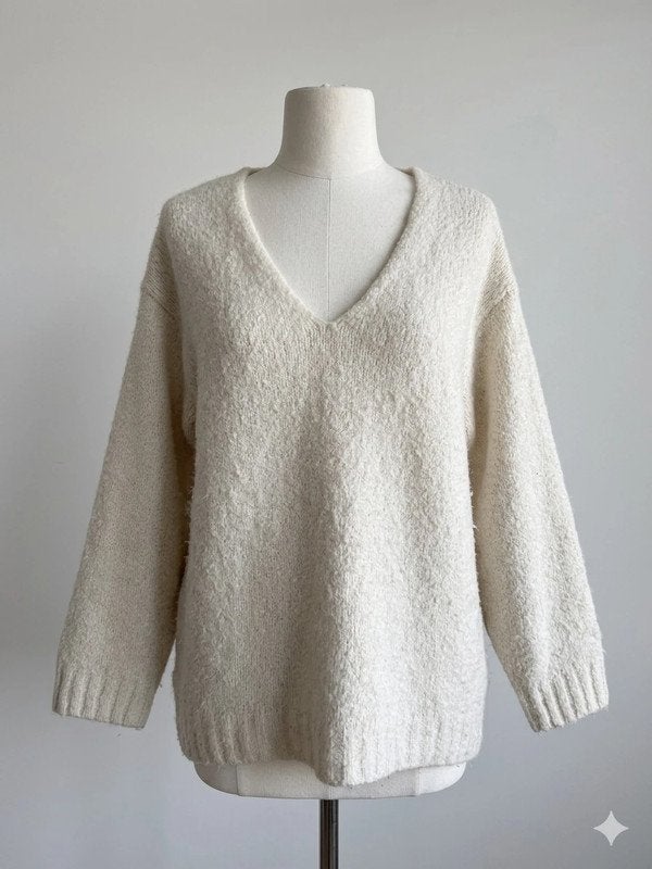 Off white Gebreide H&M Oversized Trui – Maat L, H&amp;M, Beige, Maat 42/44 (L), Ophalen of Verzenden
