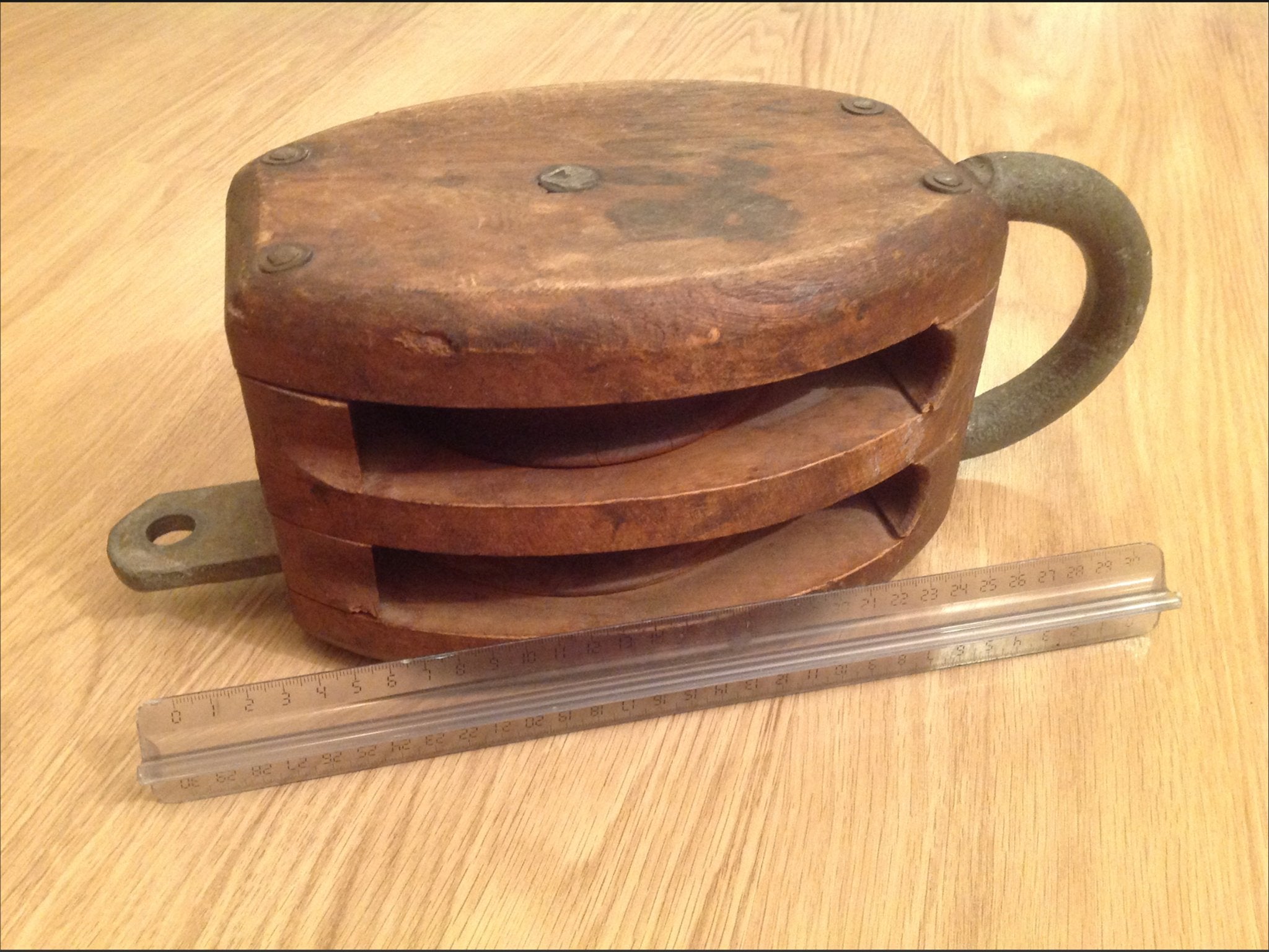 Antieke houten katrol met twee schijven, Verzenden