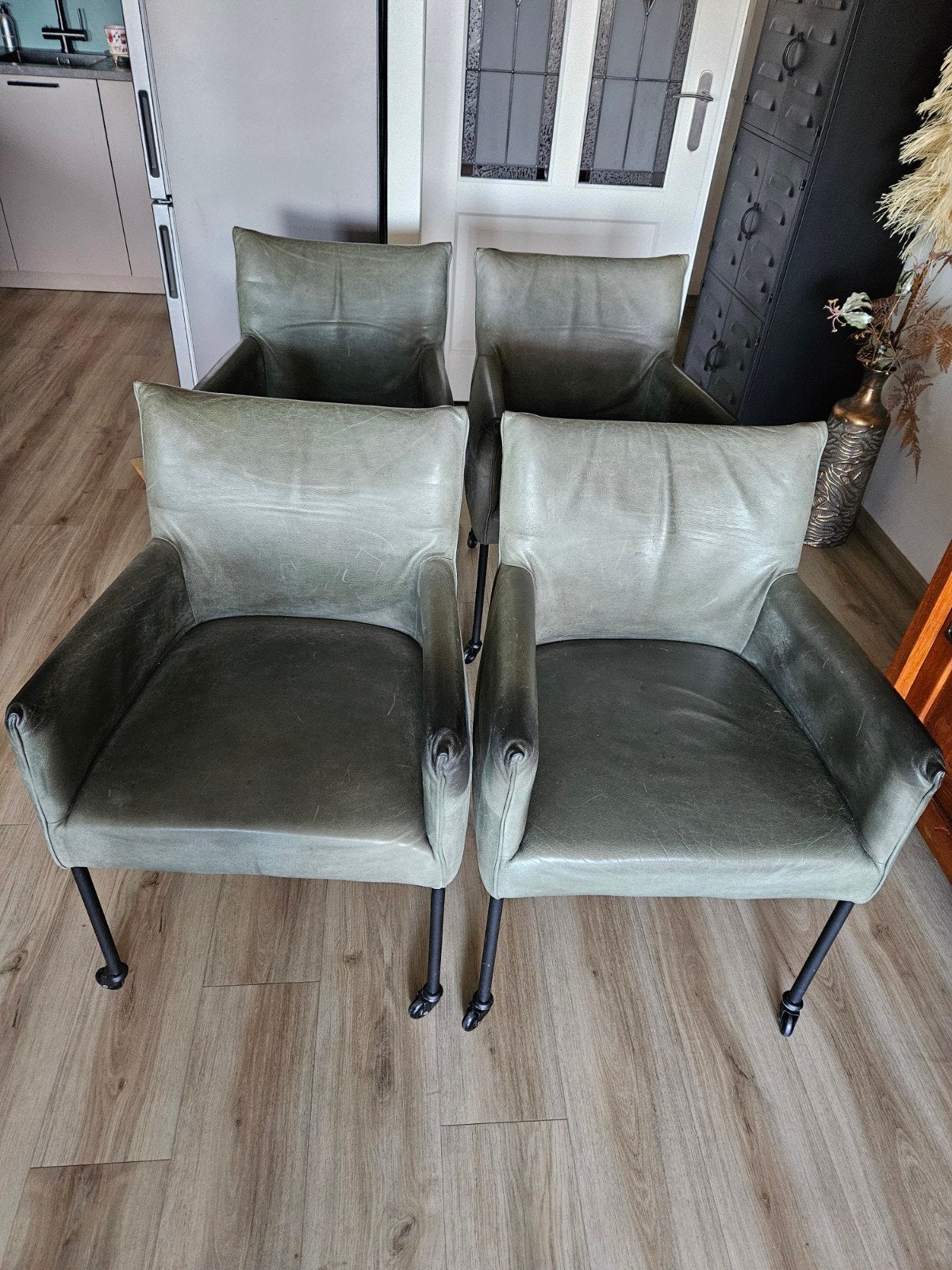 4x Enzo Luca Armstoel Force Leder L2 Kenia Antraciet, Huis en Inrichting, Stoelen, Gebruikt, Vier, Leer, Metaal, Overige kleuren