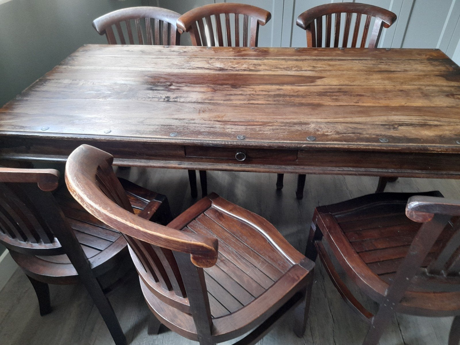 zware massieve eettafel en 6 stoelen., Ophalen, Gebruikt
