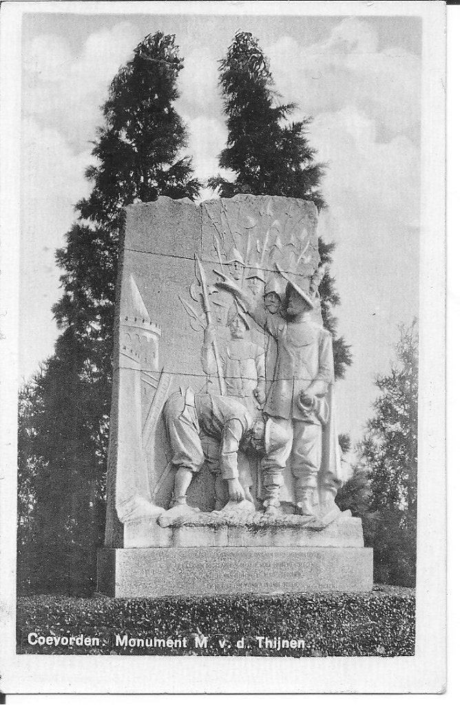 Coevorden Monument M. v. d. Thijnen - Oude Ansichtkaart, Ophalen of Verzenden, 1920 tot 1940, Gelopen, Drenthe