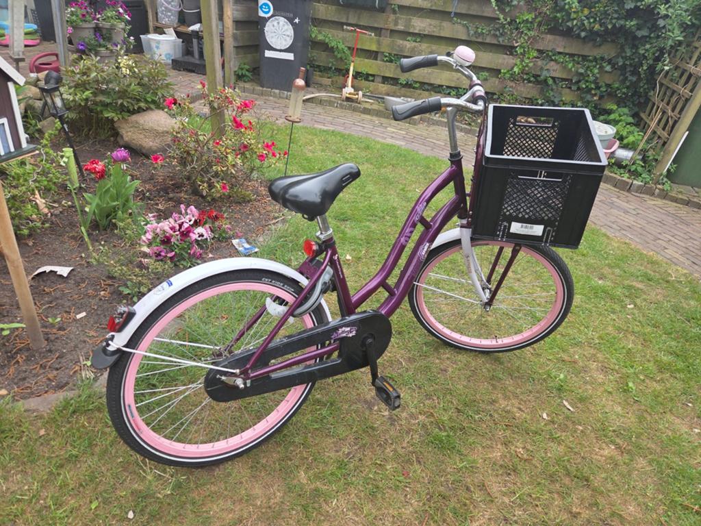 Meisjesfiets 24 inch met voordrager en mand, Ophalen, Gebruikt, 24 inch