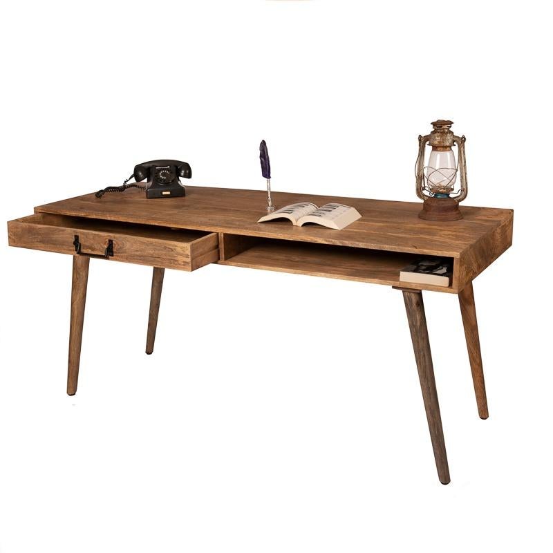 Retro Vintage Mangohouten Bureau Industrieel Mango Buro, Info@dehanzeherten.nl, De Hanze Herten BV, Nieuw, Ophalen of Verzenden