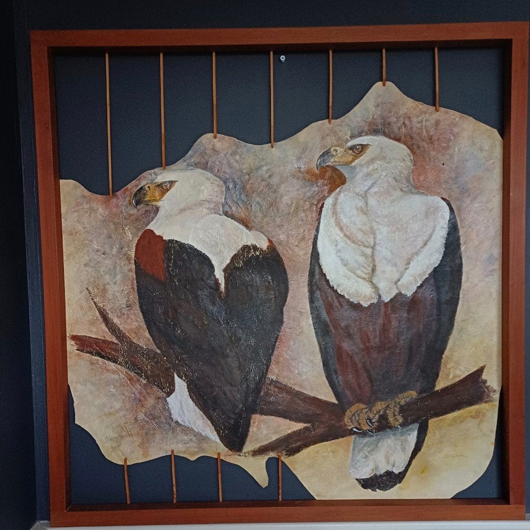 Zuid-Afrikaans wildlife schilderij op huid – S. Gi, Ophalen of Verzenden, Overige materialen, Gesigneerd, Dieren