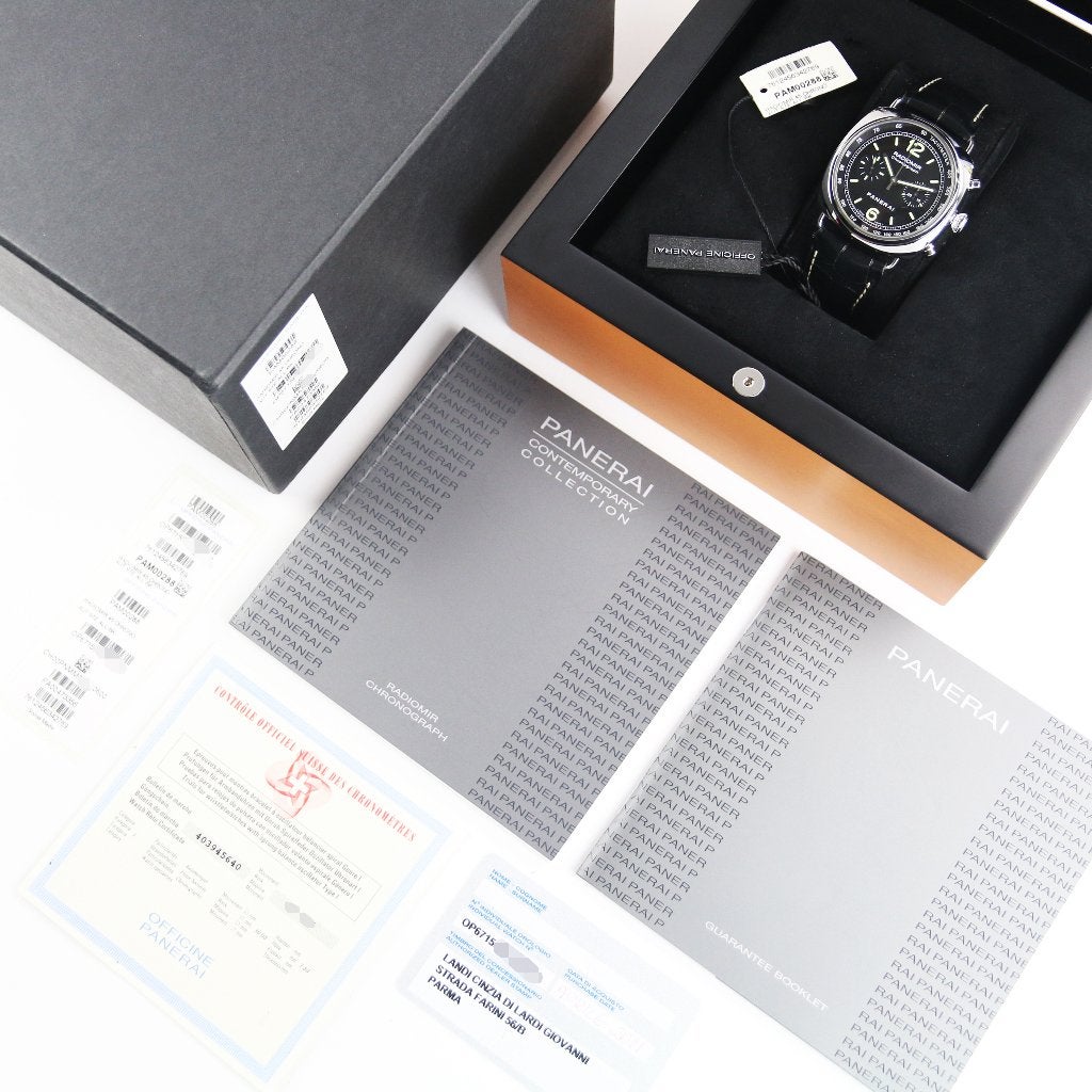 Panerai Radiomir Chronograph PAM288 45 (Zeer goed/ 2011), Overige merken, Leer, Staal, Polshorloge
