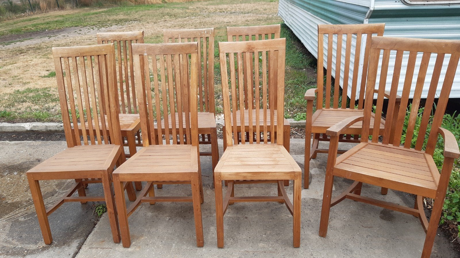 8 teakhouten stoelen, Ophalen, Gebruikt, Bruin