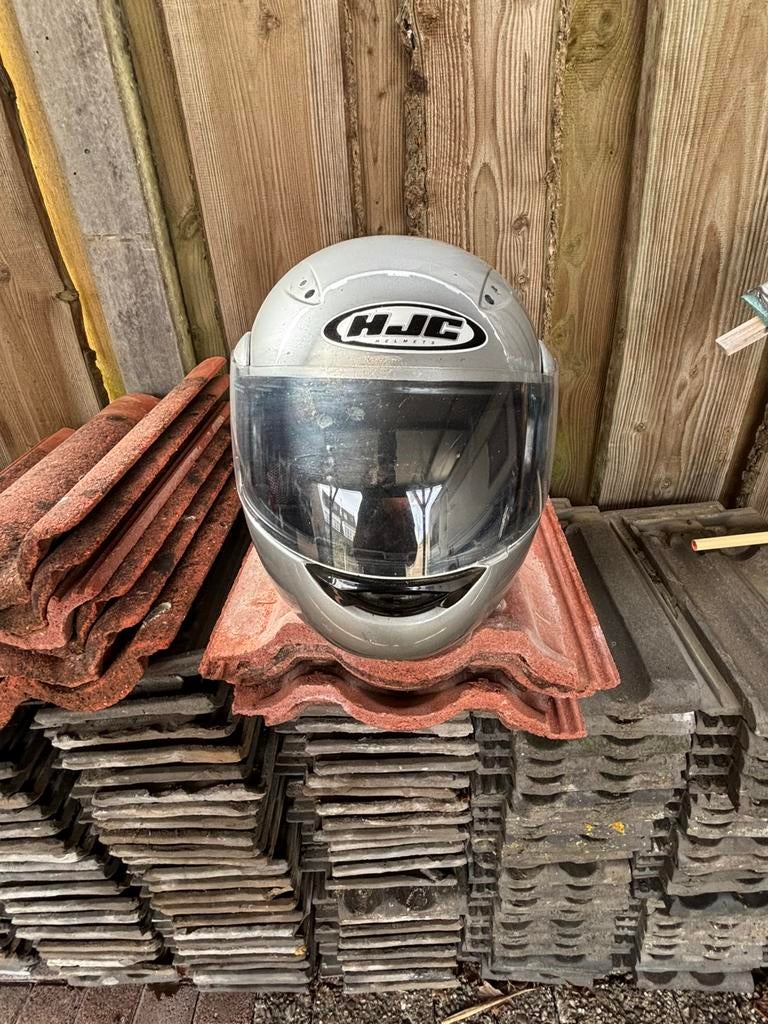 HJC Flip up zilverkleurige motorhelm. Maat xxl., HJC, Ophalen of Verzenden, Tweedehands, XXL