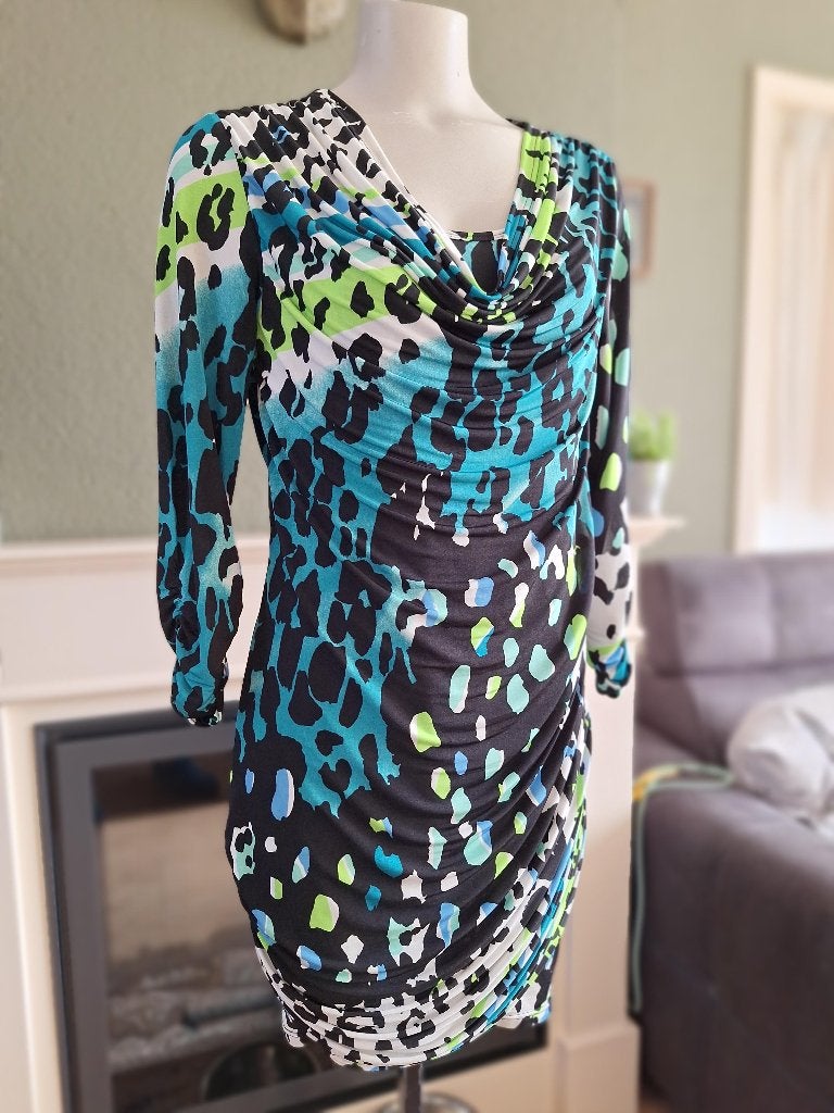 Jane Lushka kleurrijke luipaard print jurk S 36, Zo goed als nieuw, Jane Lushka, Knielengte, Maat 36 (S)
