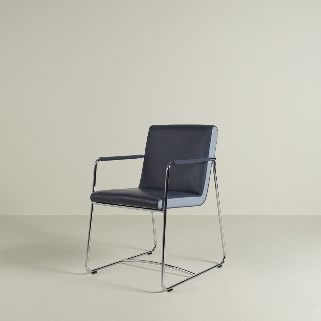Leolux Spring Stoel Blauw Leer - Chroom, Leolux, Zo goed als nieuw, Niet ingevuld, Niet ingevuld