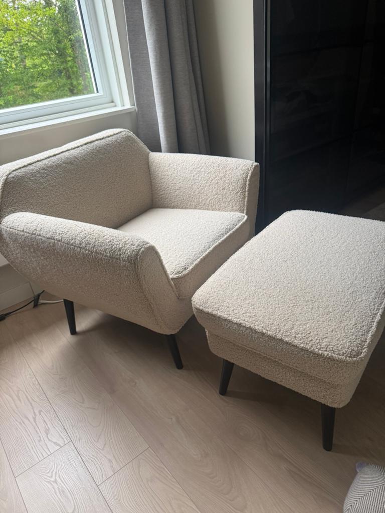 Fauteuil + Hocker Rocco Woood, Ophalen, Eenpersoons, 75 tot 100 cm, Zo goed als nieuw