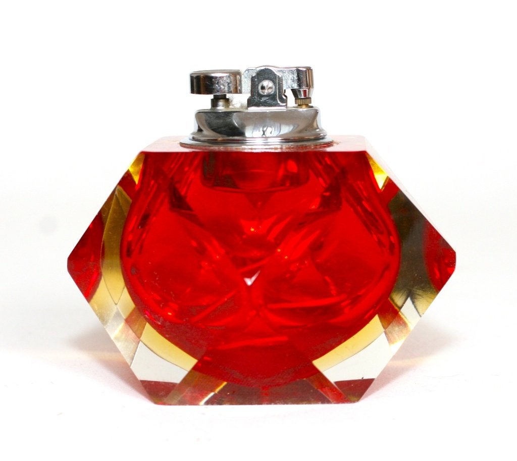 Murano Sommerso Rood/Geel Tafelaansteker jaren '60, Ophalen of Verzenden, Huis en Inrichting
