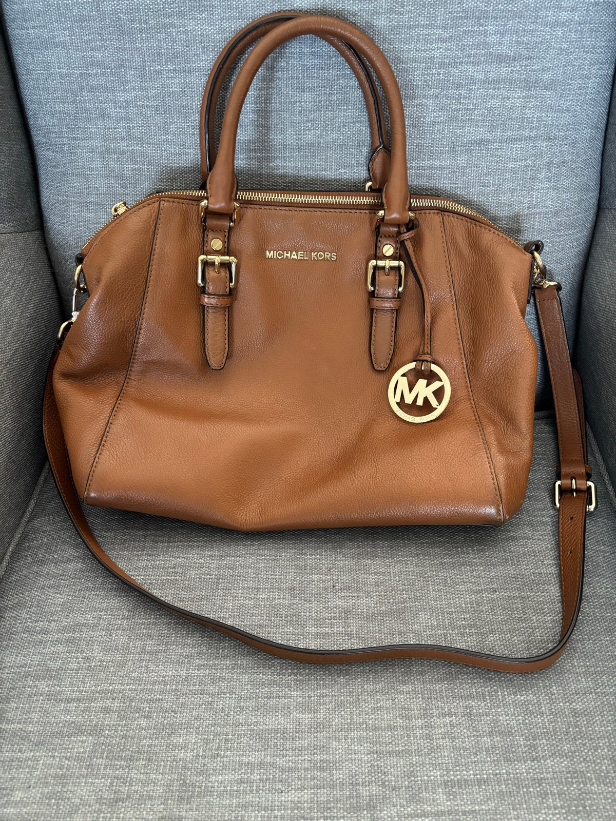Michael Kors Leren Handtas Cognac - Crossbody Optie, Ophalen of Verzenden, Gebruikt, Bruin, Handtas