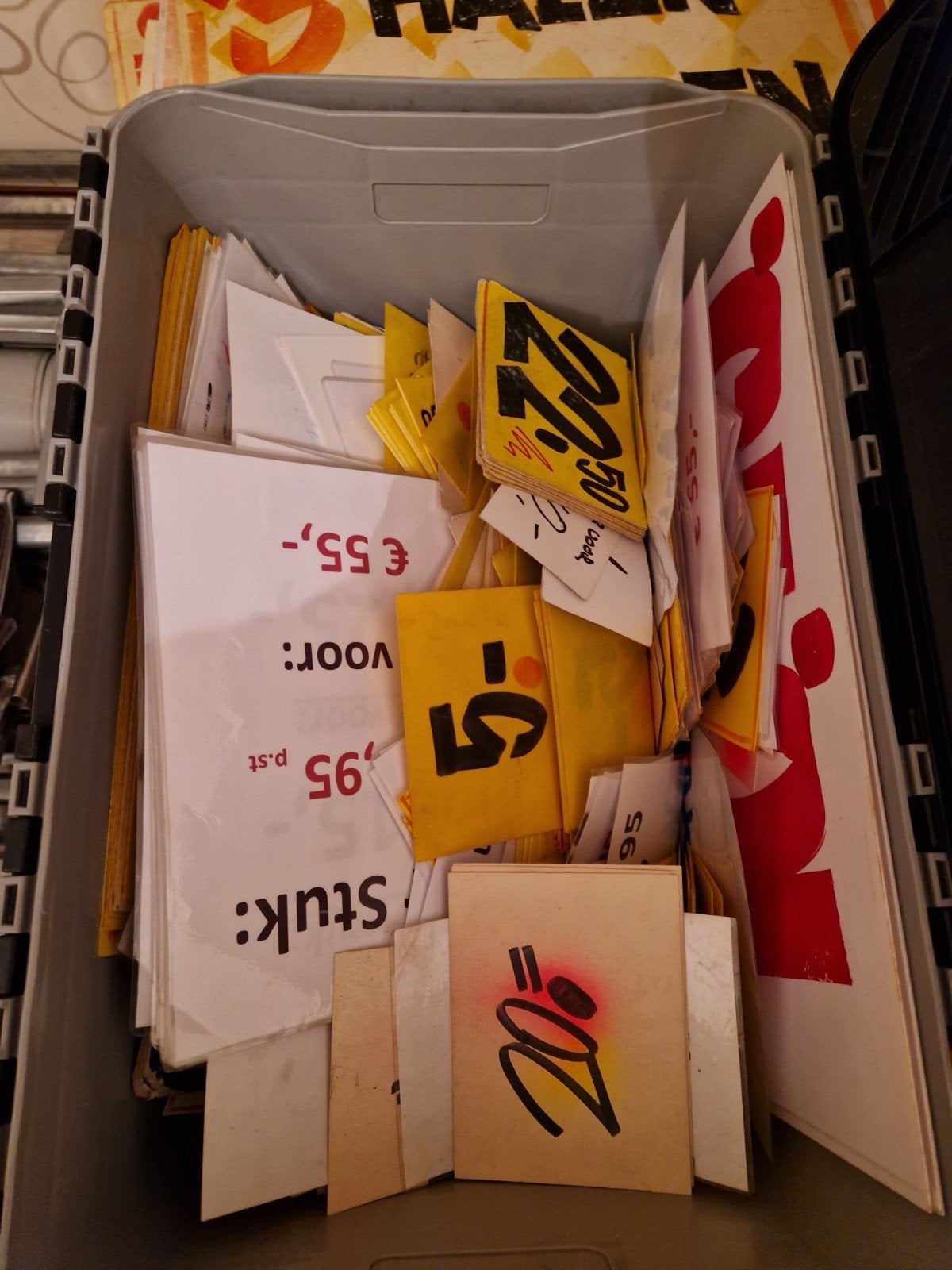 Partij prijskaarten actiekaarten voor markt of winkel, Diversen, Ophalen, Gebruikt