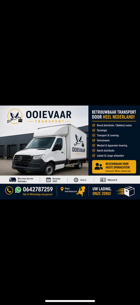 Chauffeur met Eigen Mercedes Sprinter Bakwagen Beschikbaar, Vacatures, Vacatures | Chauffeurs, Overige vormen, 33 - 40 uur