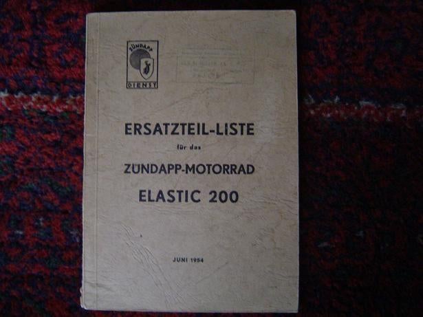 Zündapp Elastic 200 1954 motorrad ersatzteilliste, Ophalen of Verzenden, Overige merken