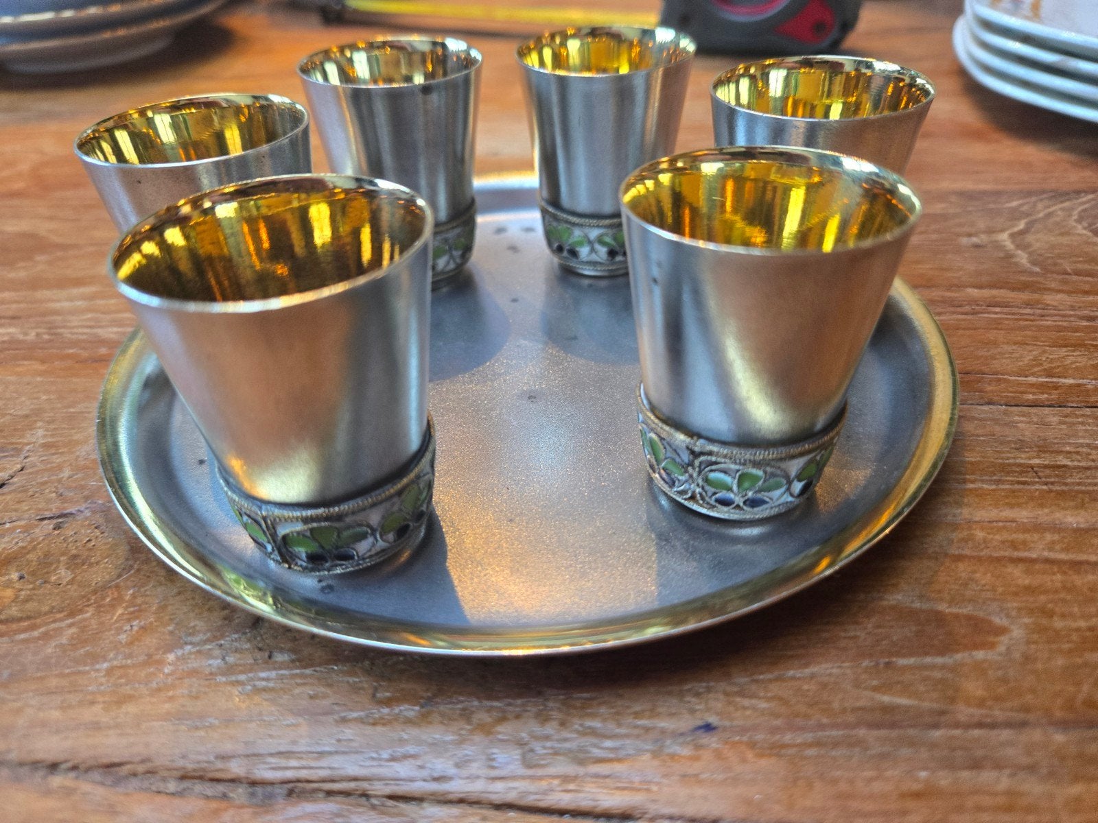 Vintage Russische Borrelglaasjes met dienblad. 7-delig, Verzamelen, Ophalen of Verzenden, Gebruikt, Borrel- of Shotglas