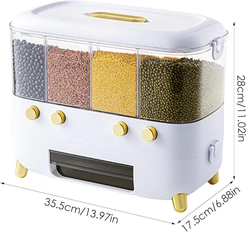 Nieuwe 4-vaks rijst- en graandispenser met drukknop, Kunststof, Nieuw, Ophalen of Verzenden, Voorraadpot
