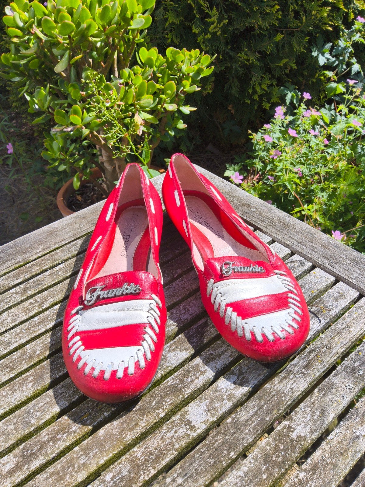 Frankie Morello Milan Leren Loafers Rood/Wit Maat 38, Instappers, Ophalen of Verzenden, Frankie Morello, Gedragen
