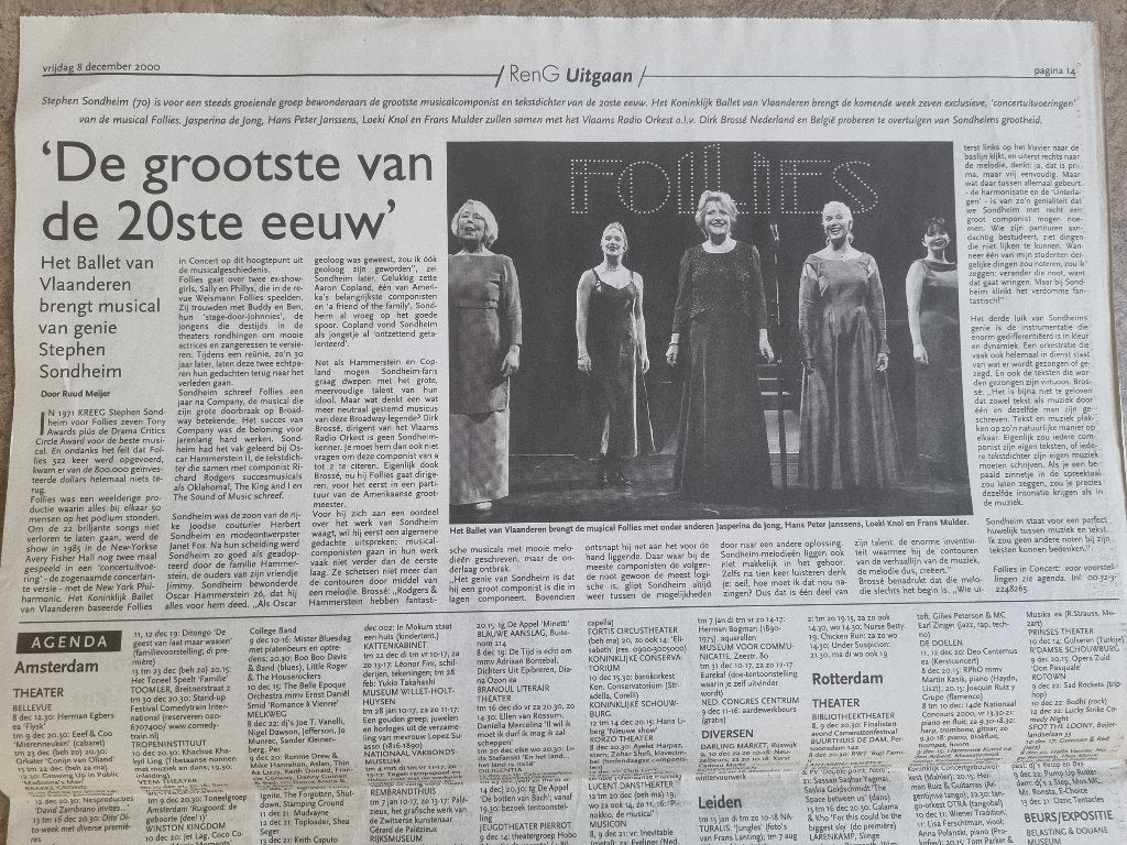 Jasperina de Jong in musical Follies (2000), Ophalen of Verzenden, 1980 tot heden, Knipsel(s)