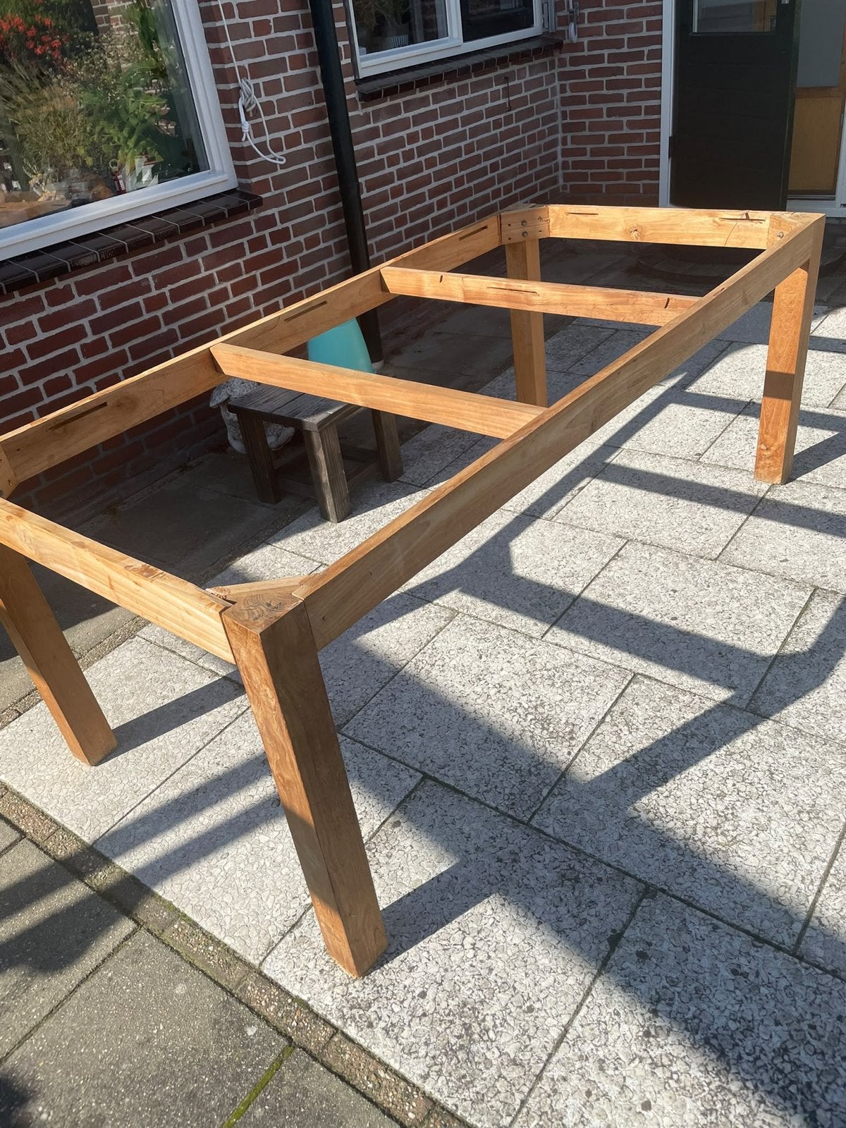 Teakhouten tuintafel onderstel 196x95x76 cm, Ophalen, Gebruikt, Rechthoekig, Teakhout