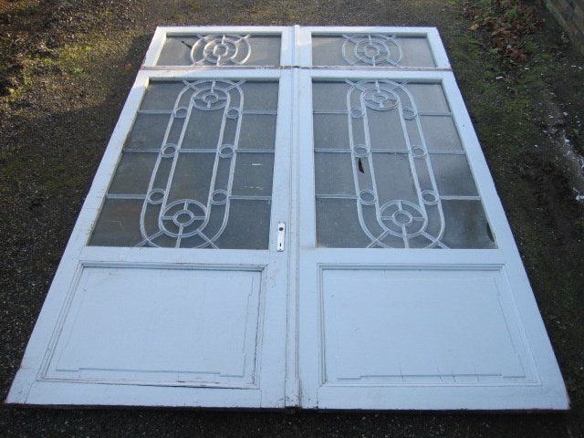 350hx260br Dubbele deuren bovenlicht ijzeren roedeverdeling, Antiek en Kunst, Ophalen