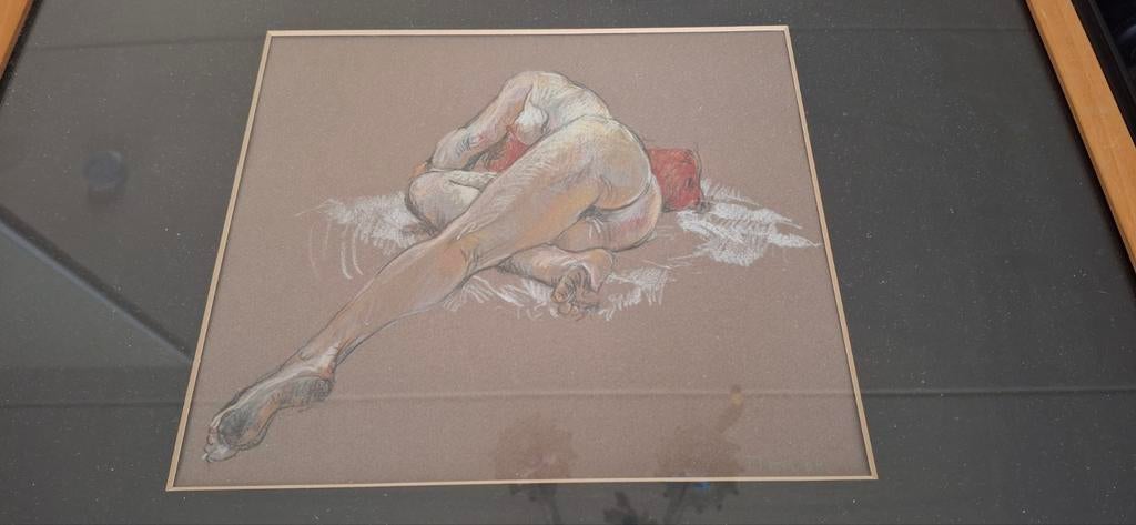 Liggend naakt pastel ges, Ophalen of Verzenden