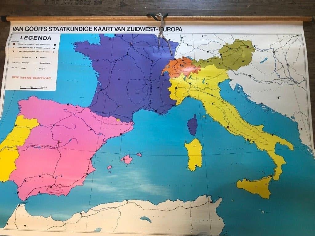 van goor's staatskundige kaart van zuidwest- europa, Antiek en Kunst, Antiek | Schoolplaten, Ophalen, Aardrijkskunde