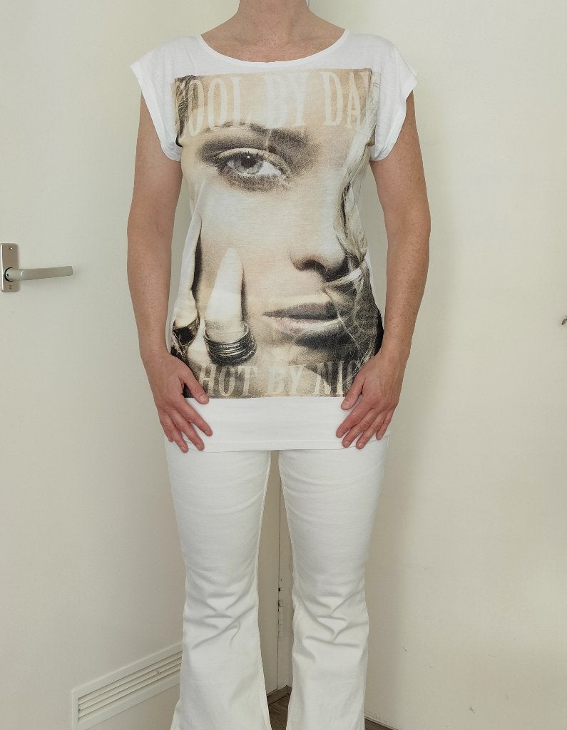 wit t-shirt met gezicht print nieuw maat xs 34, Wit, Ophalen of Verzenden, Zo goed als nieuw, Korte mouw