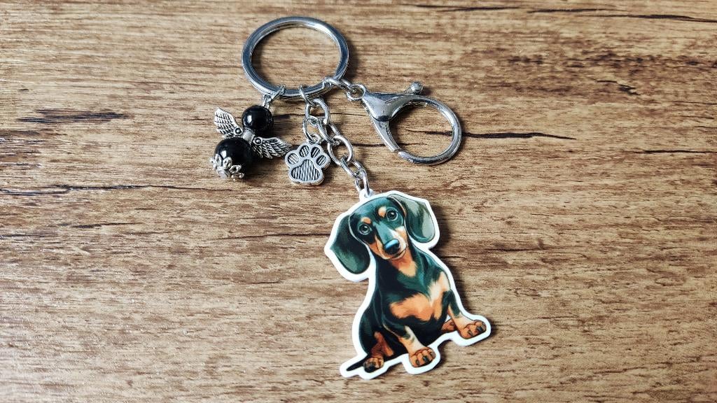 Sleutelhanger Teckel Dachshund groot met beschermengeltje, Verzenden, Nieuw