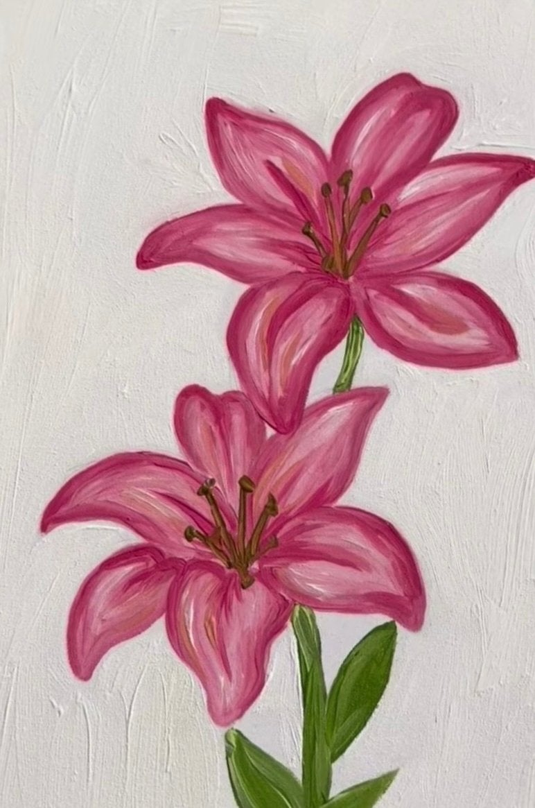 Schilderij met roze lelies - 25x25cm, Ophalen of Verzenden