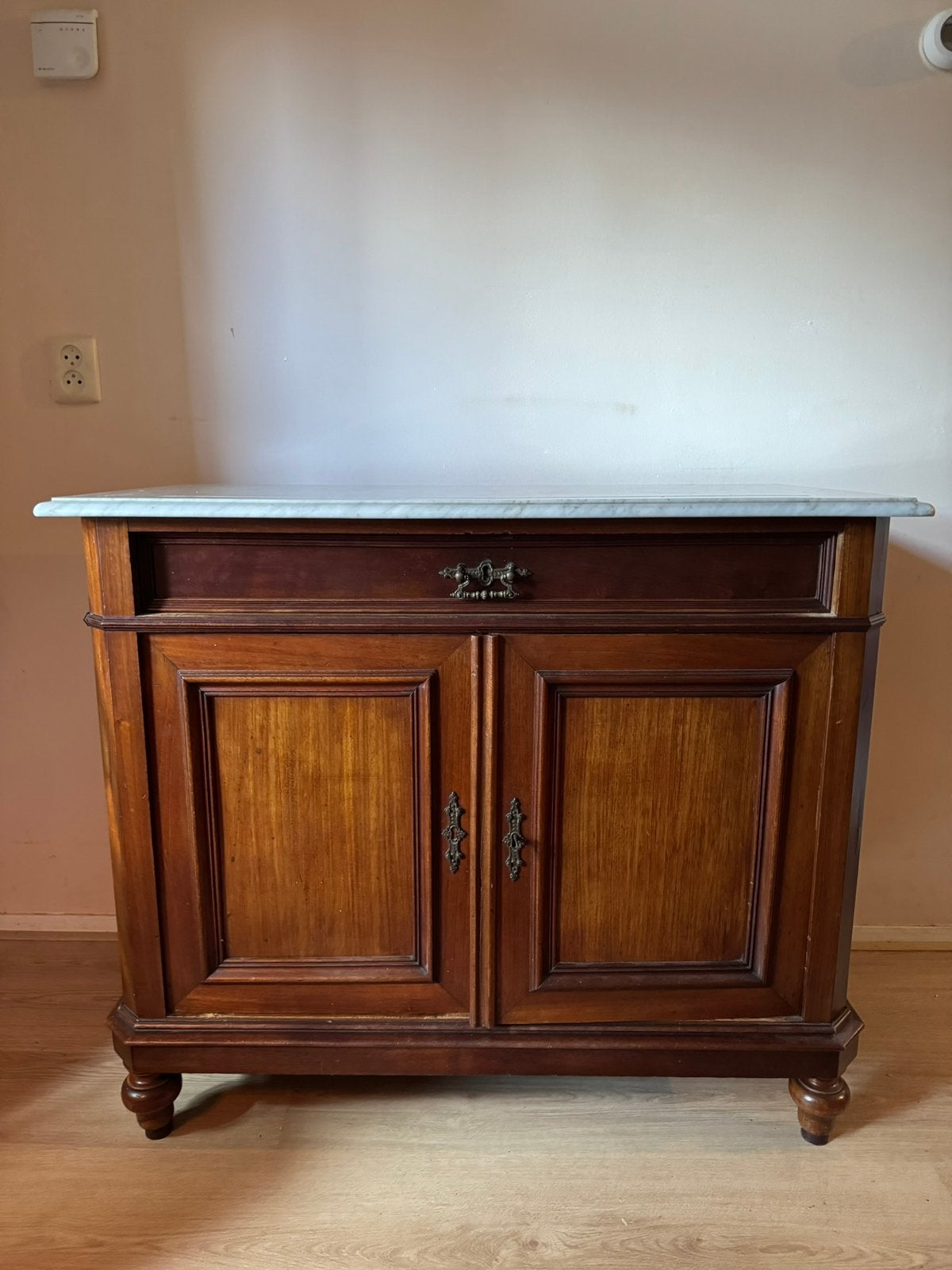 Vintage buffetkast met Carrara marmer, Ophalen of Verzenden, 25 tot 50 cm