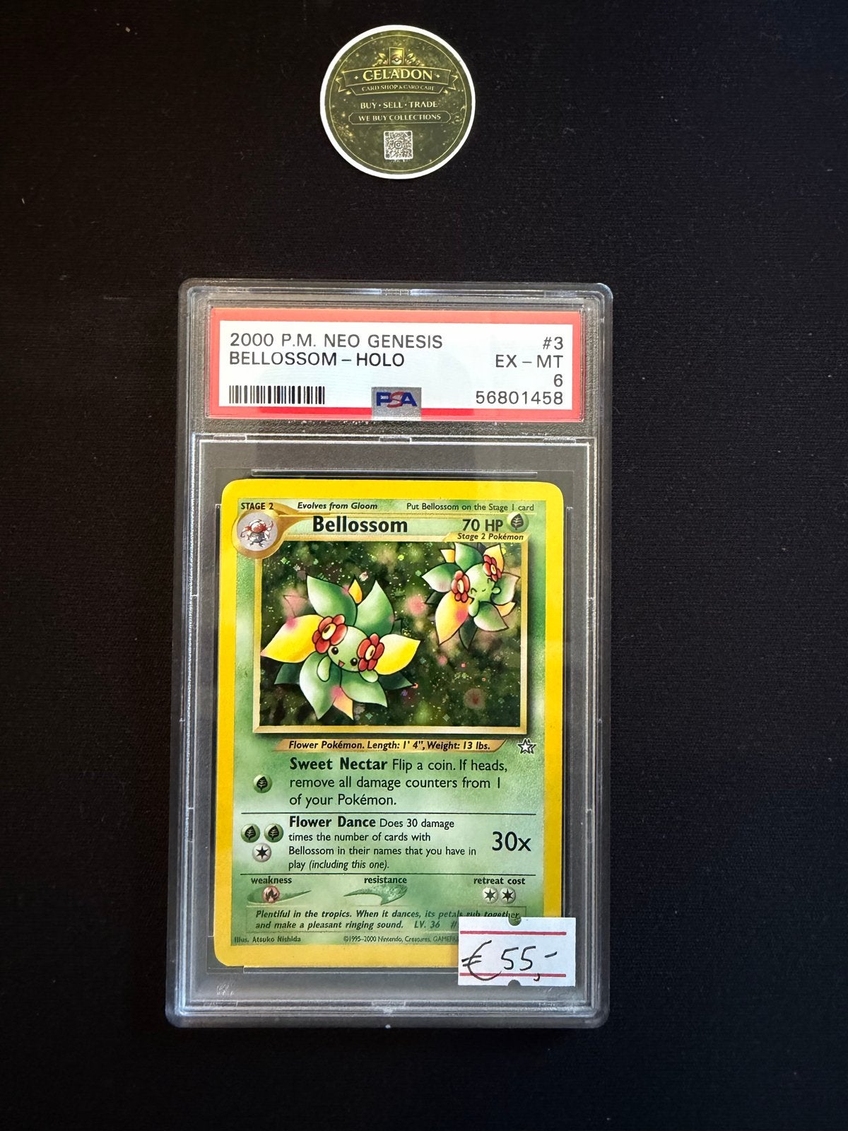 Bellossom Holo #3 Neo Genesis PSA 6 Pokémon Kaart, Ophalen of Verzenden, Gebruikt, Losse kaart, Foil