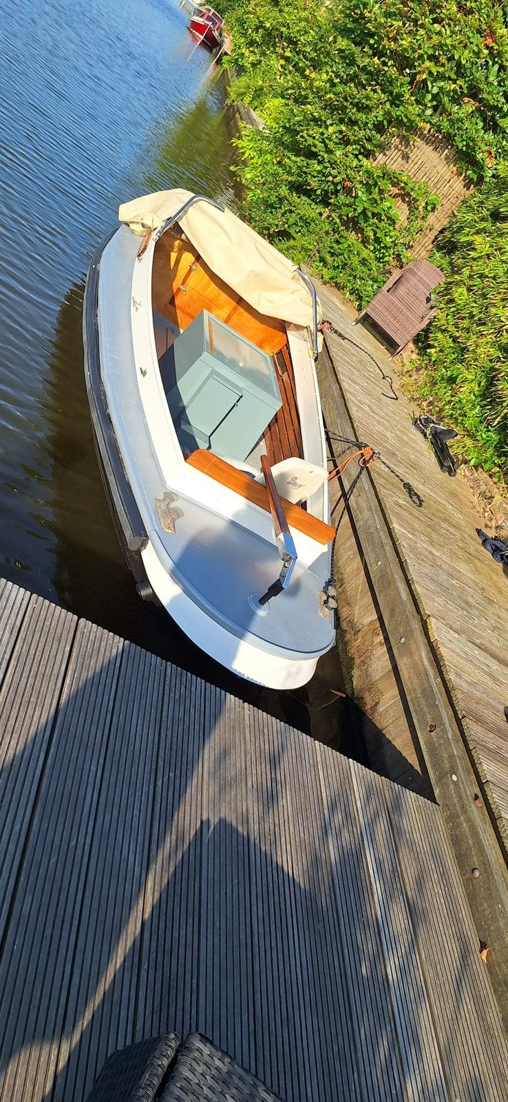Zwart stalen vletje met inboard diesel motor, stalen sloep., Watersport en Boten, Sloepen, Ophalen, Gebruikt, Staal, Binnenboordmotor