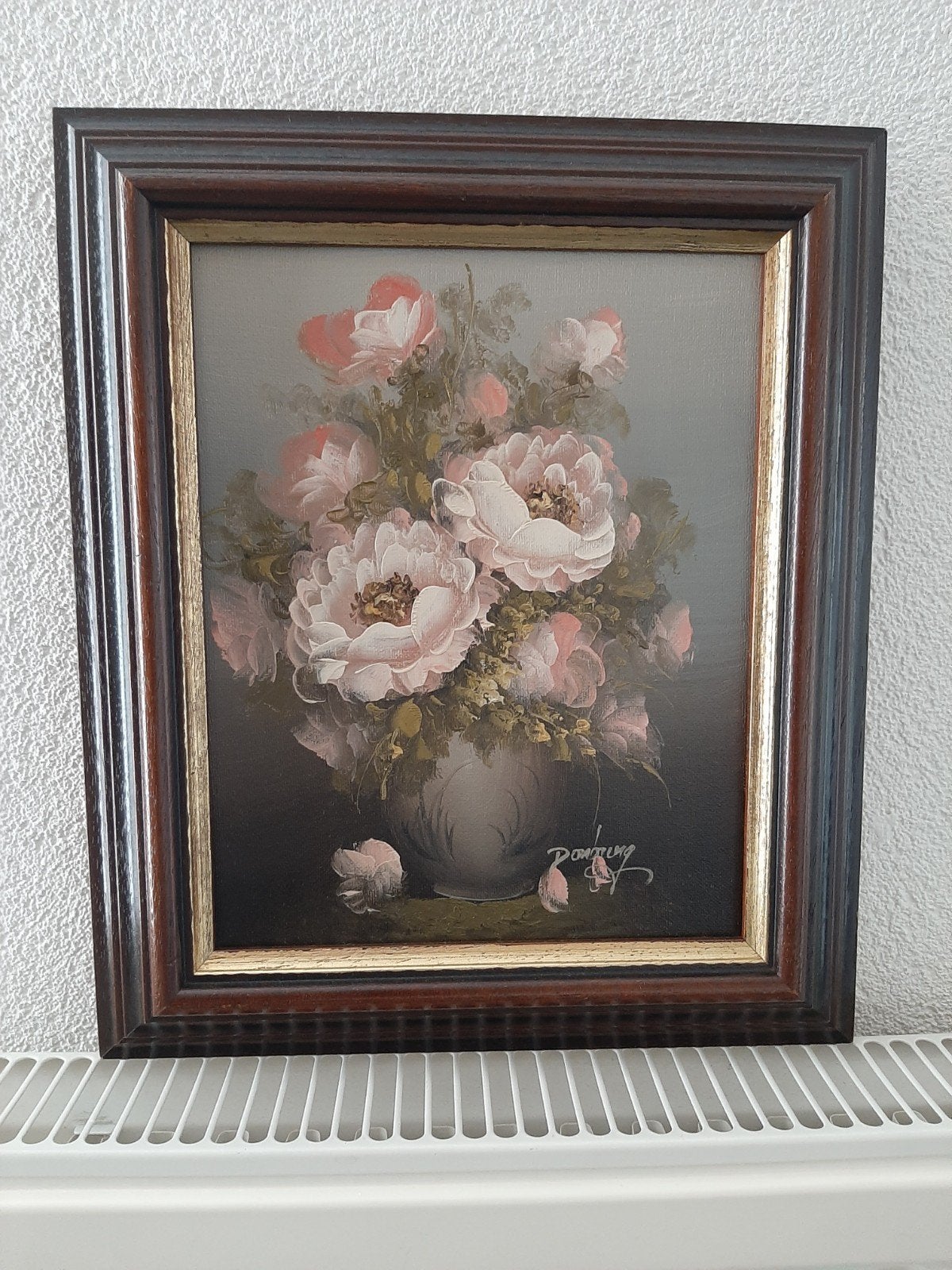 Olieverf schilderij "Domburg" - Bloemen in vaas 25x20cm, Ophalen of Verzenden, Gesigneerd, Olieverf, Bloemen