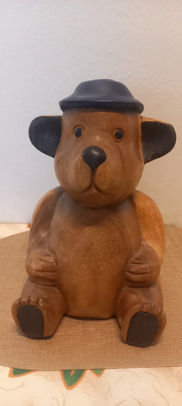 Vintage gesneden houten teddybeer decoratie 27cm, Ophalen of Verzenden