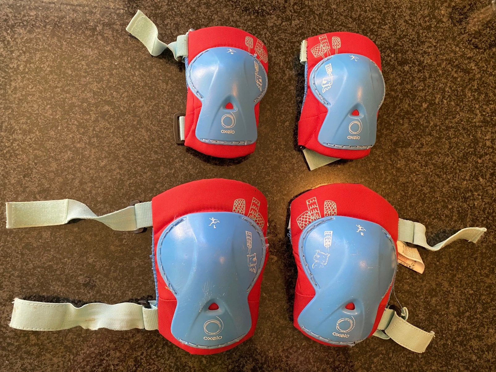 Oxelo Knie- en Elleboogbeschermers Set - Rood/Blauw, Ophalen of Verzenden, Gebruikt